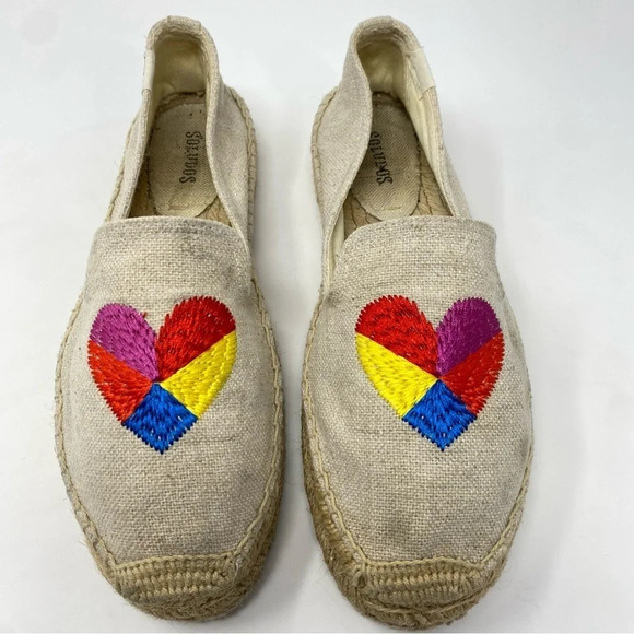 Soludos x Anthropologie rainbow heart espadrilles size 8 slip on embroidered - Picture 2 of 9